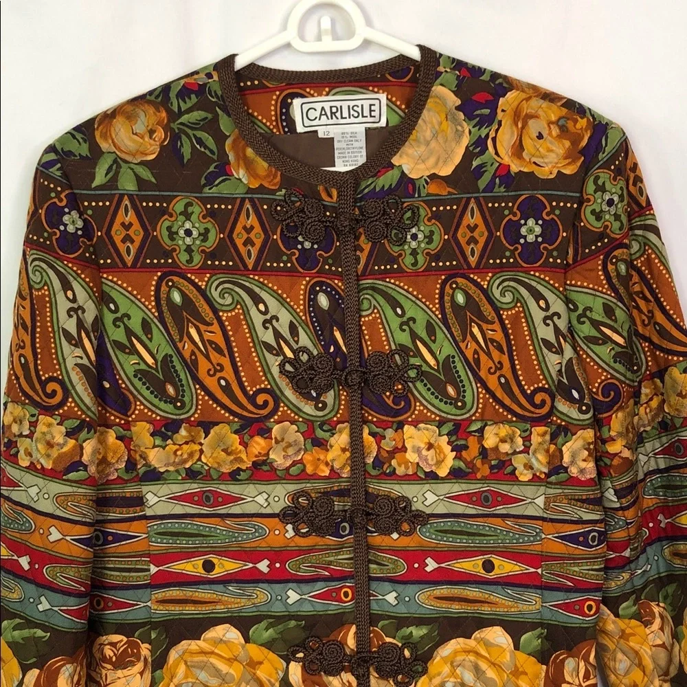 Carlisle Women's Floral Paisley Quilted Silk/Wool Blended Jacket Size 12